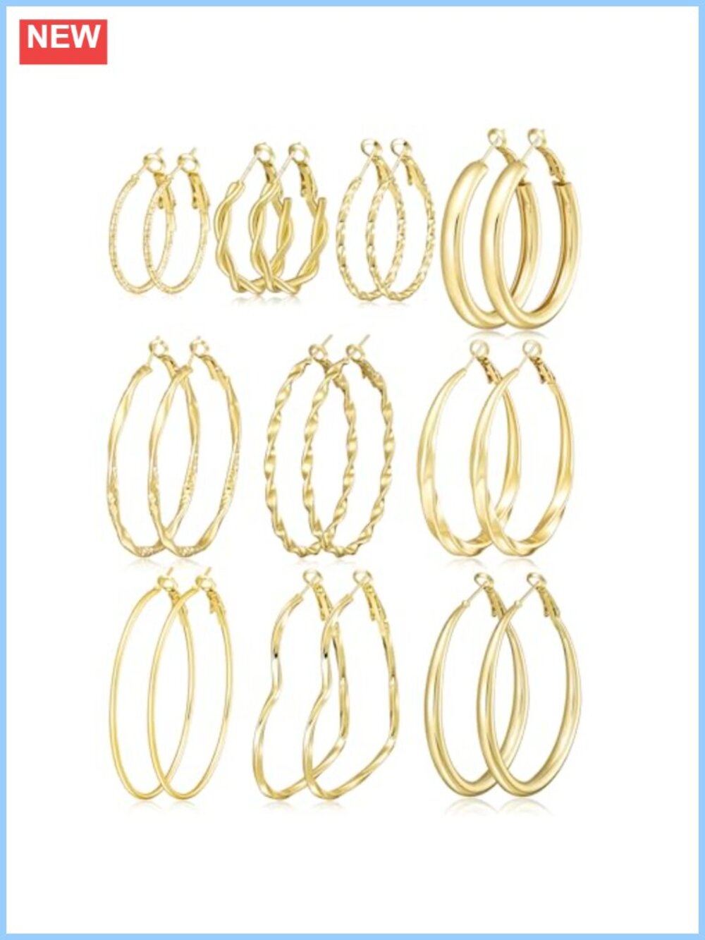 Gold Hoop Earrings Set 10 Pairs Hypoallergenic Alloy Everyday Gift